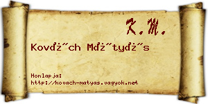 Kovách Mátyás névjegykártya